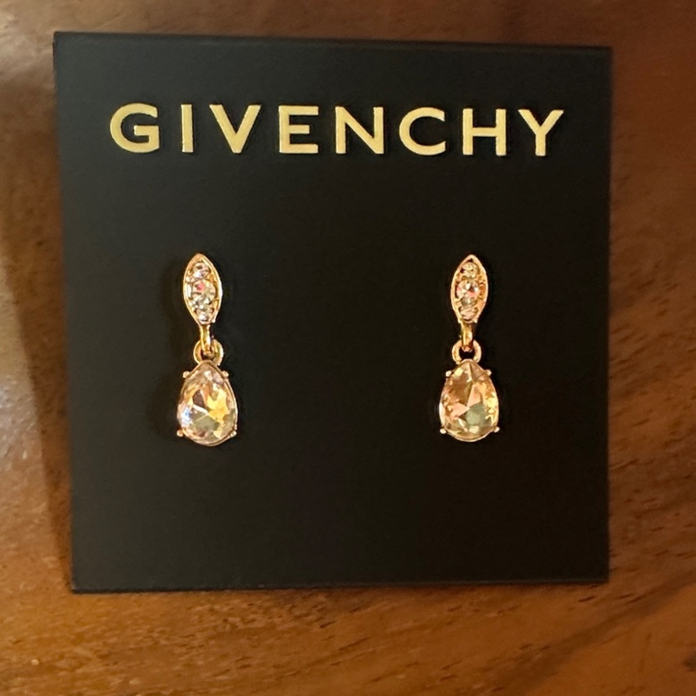 Givenchy Gold Teardrop Crystal Dangle Earrings